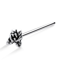 Rose with Leaf Shaped Silver Straight Nose Stud NSKA-755